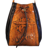Python Snake Skin & Italian Leather draw string purse